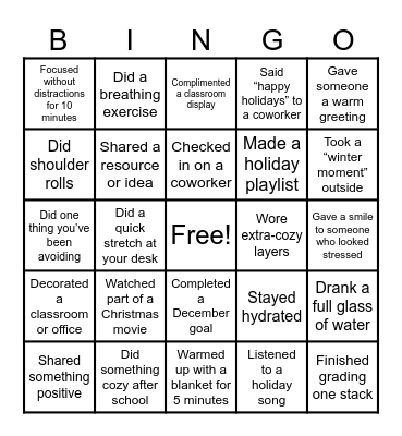 Staff Holiday Bingo Card