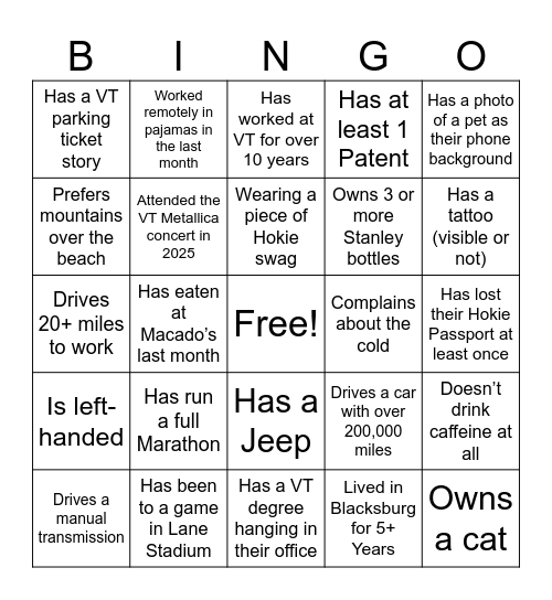 2025 COE Deanery Holiday Party Bingo Card