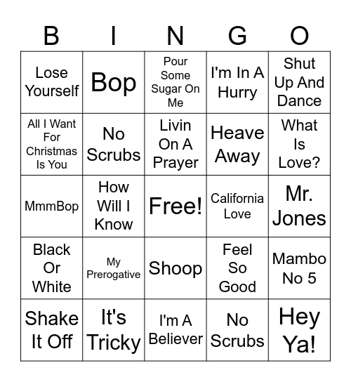 MUSIC BINGO Card