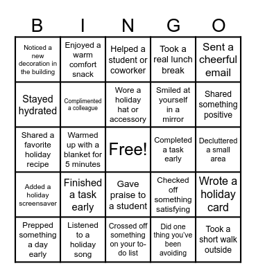Staff Holiday Bingo Card