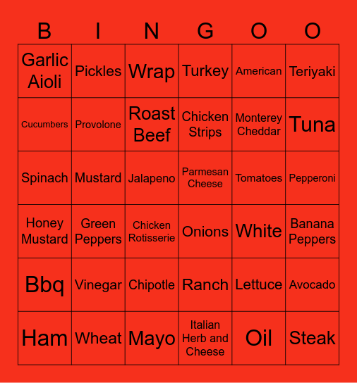 Subway Bingo Card