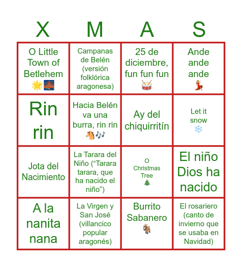Bingo de Navidad: Villancicos - HH party Bingo Card