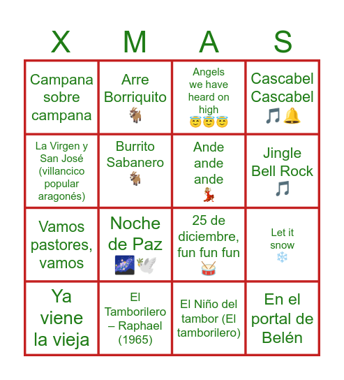 Bingo de Navidad: Villancicos - HH party Bingo Card