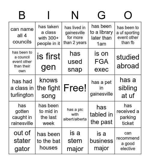 FGA HOLIDAY EXTRAVAGANZA Bingo Card