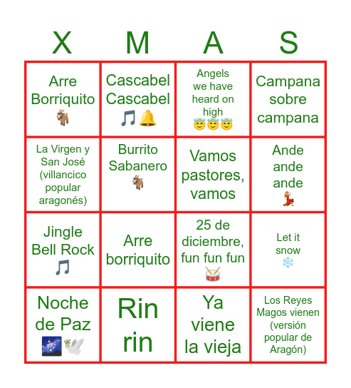 Bingo de Navidad: Villancicos - HH party Bingo Card