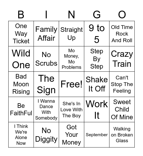MUSIC BINGO Card