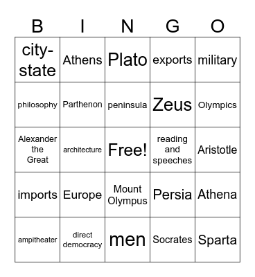 Ancient Greece Bingo Card
