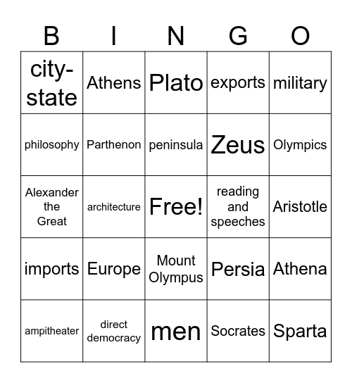 Ancient Greece Bingo Card