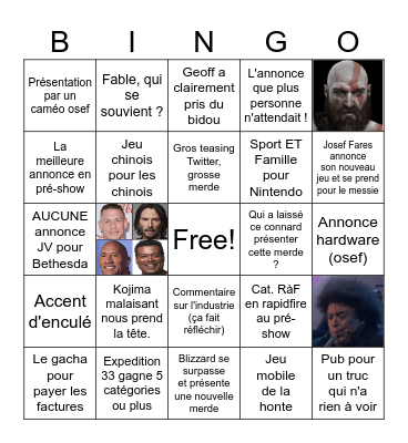 Les Game Awards 2025 Bingo Card