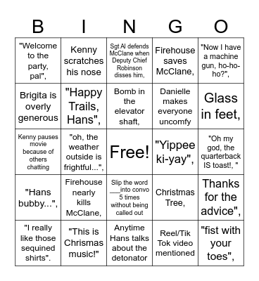 Christmas Movie Wednesdays - Die Hard Bingo Card