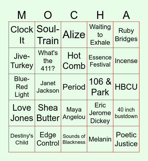 Black Girl Bingo Card