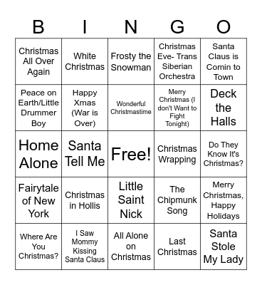 Rock and Roll Christmas! Bingo Card