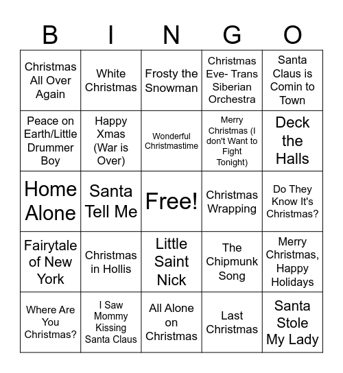 Rock and Roll Christmas! Bingo Card
