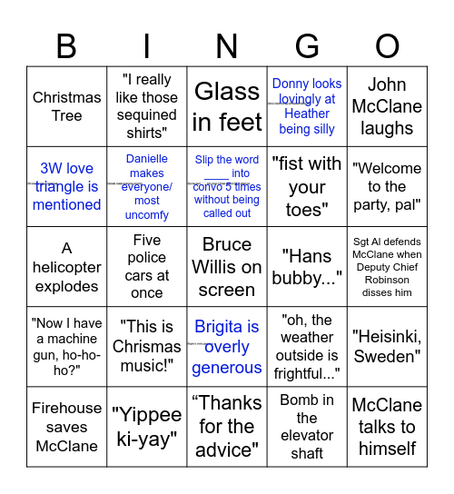 Xmas Wednesday Movie Nights - Die Hard Bingo Card