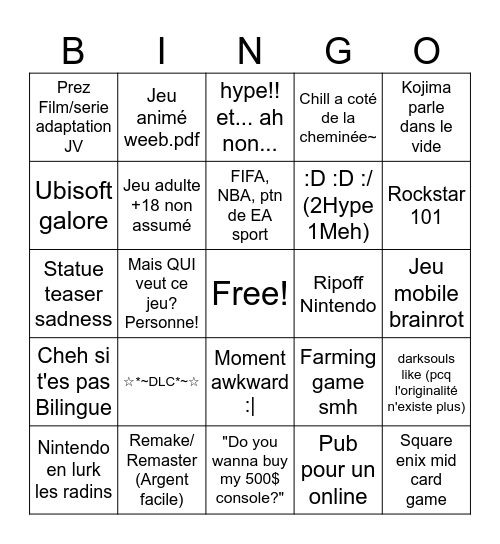 GOaTY Dingus Bingo Card