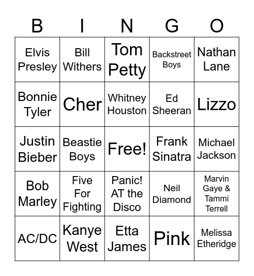 Artist Bingo Card