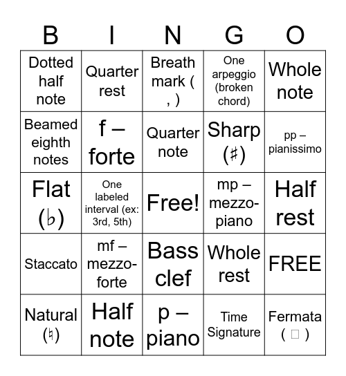Composition Bingo Card