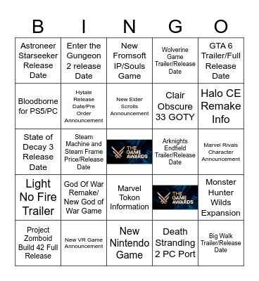 Game of The Year Bingo Card