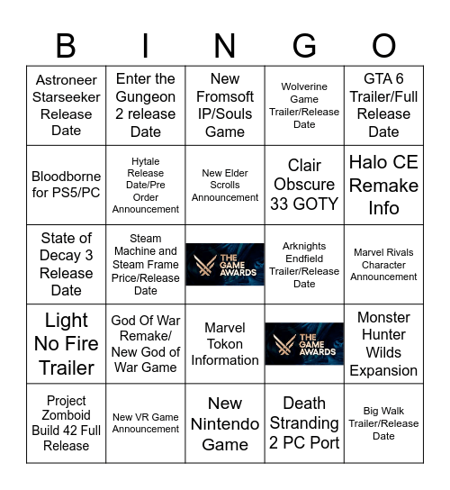 Game of The Year Bingo Card