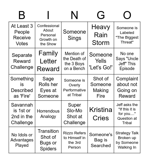 Survivor 49 Episode 11 Bingo Card
