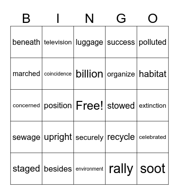 5th Grade Bingo Card