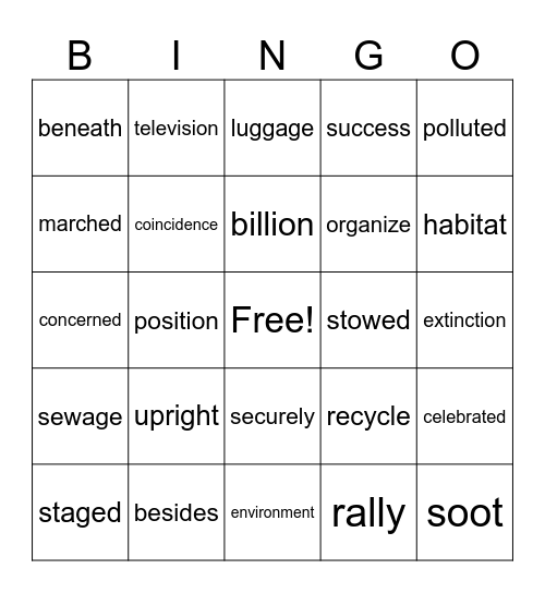 5th Grade Bingo Card
