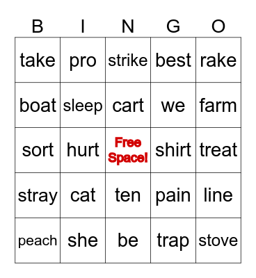 Syllable Types Bingo Card