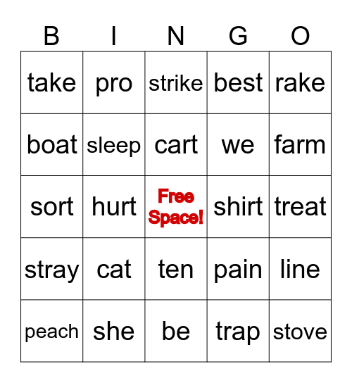 Syllable Types Bingo Card