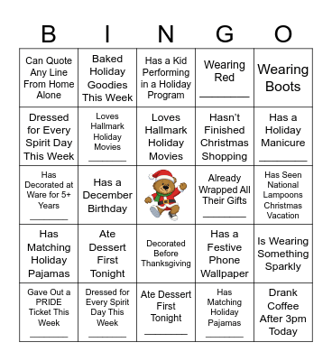 Ware Bear Merry Mingle BINGO! Bingo Card