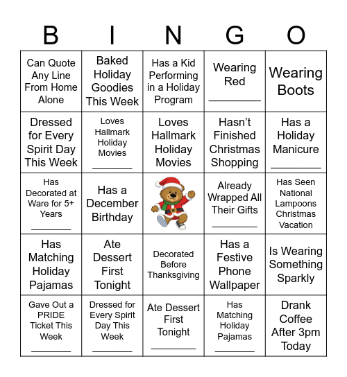 Ware Bear Merry Mingle BINGO! Bingo Card
