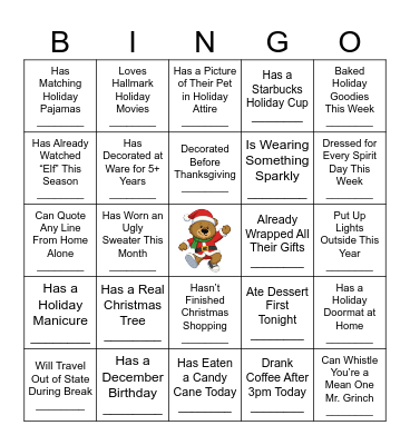 💚 Ware Bear Merry Mingle ❤️ Find Someone Who... Bingo Card