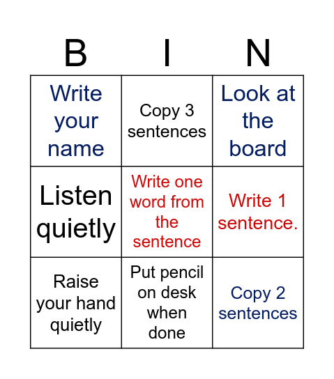 Royal's Bingo Card for Writing Bingo Card
