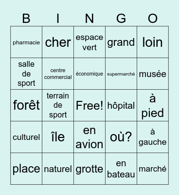y2u2 fr ville transports prepsitions adjectifs Bingo Card
