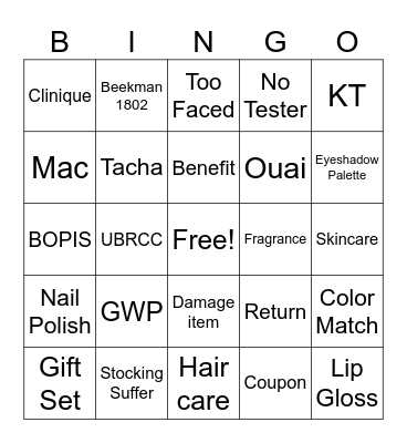 Ulta Holiday Bingo Card