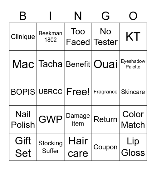 Ulta Holiday Bingo Card