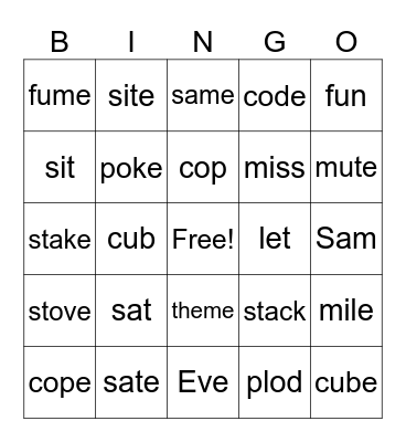 VC or VCe Bingo Card