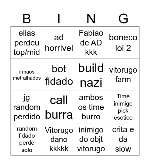 Alphabetinha Bingo Card