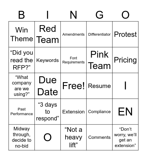 Bowhead Teambuilding Bingo Card