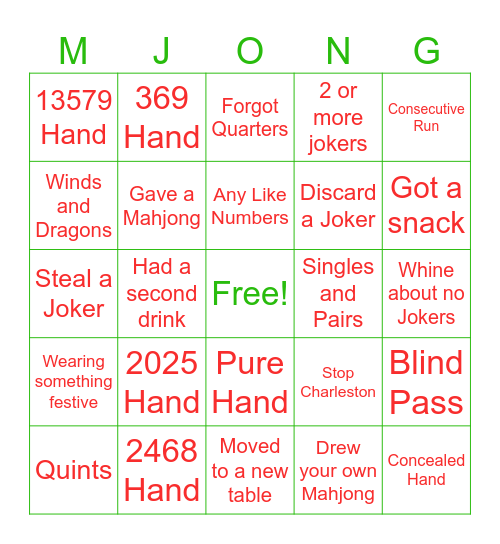 Merry Mahjong Bingo Card
