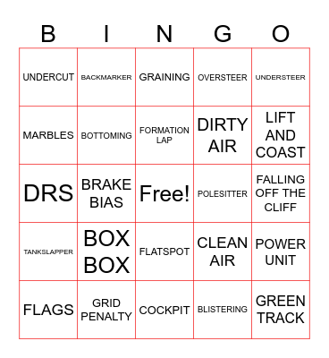 F1 BINGO Card