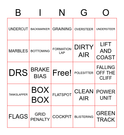 F1 BINGO Card