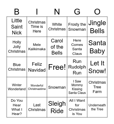 Holiday Songs Bingo Card