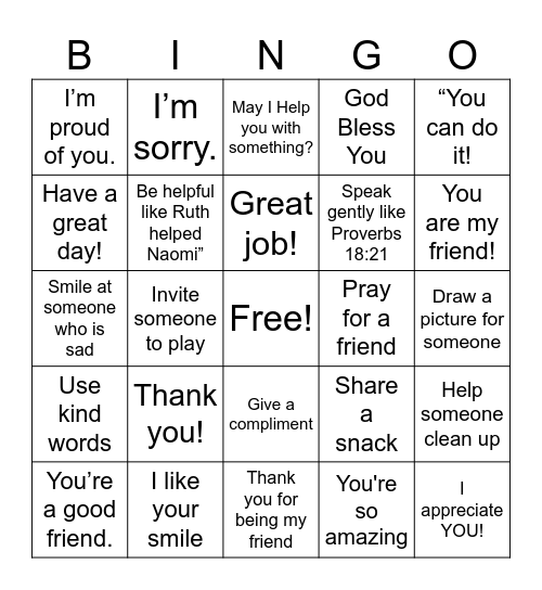 Proverbs 16:24 – Sweet Words Bingo Card