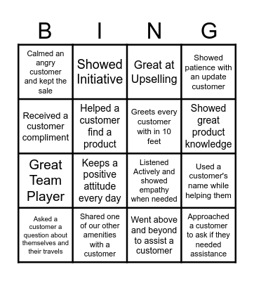 Customer Service Bingo Card