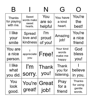 PROVERBS 16:24 - SWEET WORDS BINGO Card
