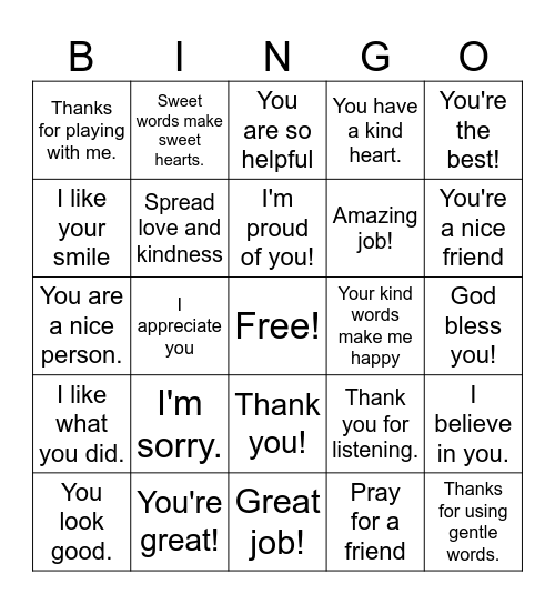 PROVERBS 16:24 - SWEET WORDS BINGO Card