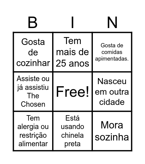 Bingo Humano Bingo Card