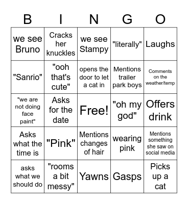 Caitlin Bingo Card