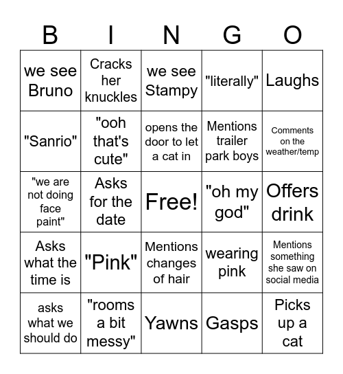 Caitlin Bingo Card