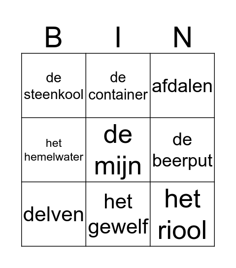 Woorden van de week, ondergronds Bingo Card
